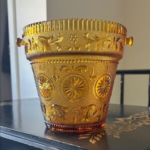 Vintage Brockway American Concord Amber Art Glass ice bucket or hanging planter